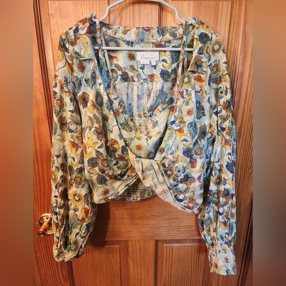 Anthroplogie Twist Crop Top Set Size Large Blue Floral - Picture 8 of 10